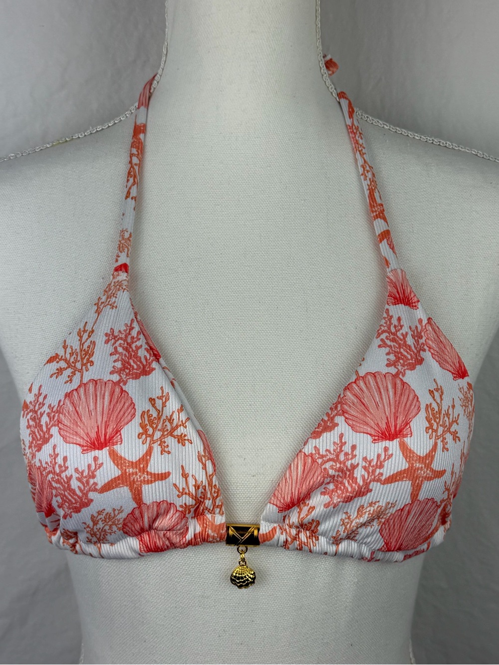 Milumia Halter String Triangle Bikini Top-Shell/Starfish-Orange & White-Small